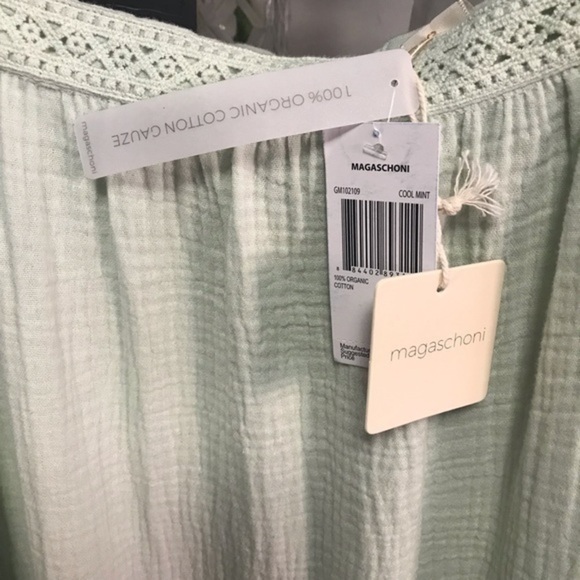 Magaschoni Pastel Mint Green Organic Gauze Crochet Tiered Midi Dress - Picture 10 of 12